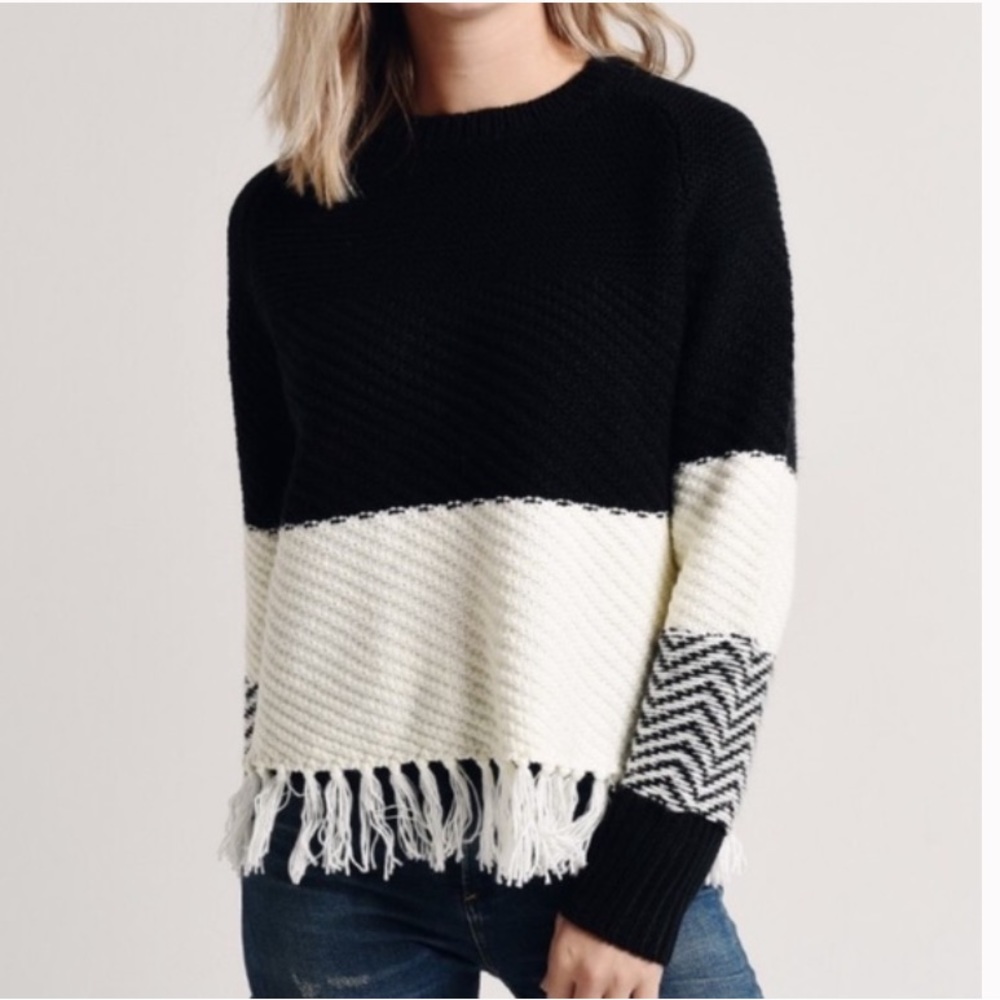John + Jenn Erik Tan Cream Color Block Fringe Sweater Small - Picture 6 of 6